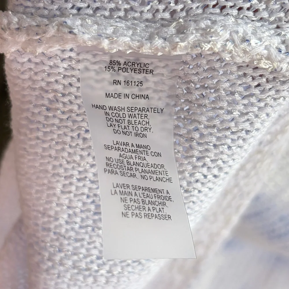 🆕 Sioni BlueWhite Open Knit Hoodie Sweater Size M Lightweight Sheer Pullover Top - Picture 13 of 13